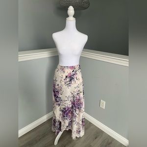 Purple floral wrap maxi skirt